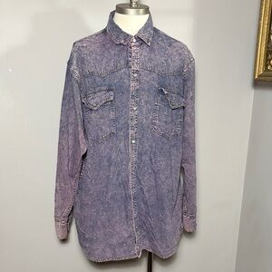 On The Brink Vintage 80s Large Acid Wash Purple Pearl Snap Shirt